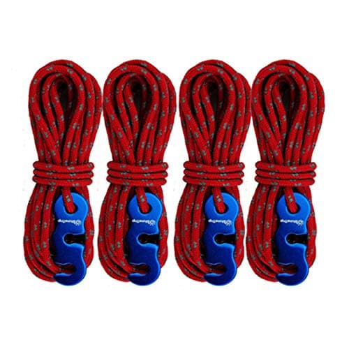 Reflective Tent Guide Rope Guy Line Cord & Adjusters. Lightweight, Rain Tarps, Tents, Hiking, Backpacking. Essential Camping & Survival Gear. Camp Accessories(Red)
