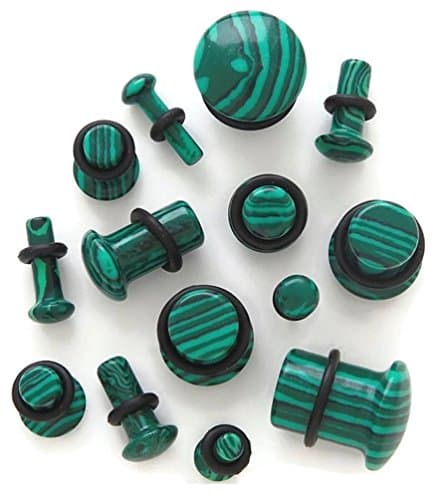 Malachite Single Flare Stone Plugs - Sold by Pair (Choose Size) (4G (5mm))