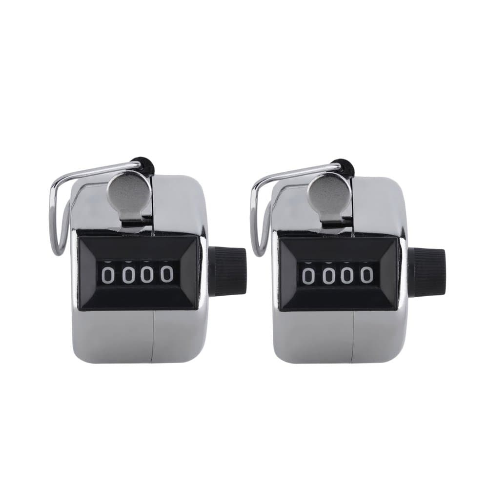 Cinny Tally Counter Silver Hand Held 4 Digital Mechanical Palm Clicker Metal Counter for Counting Event