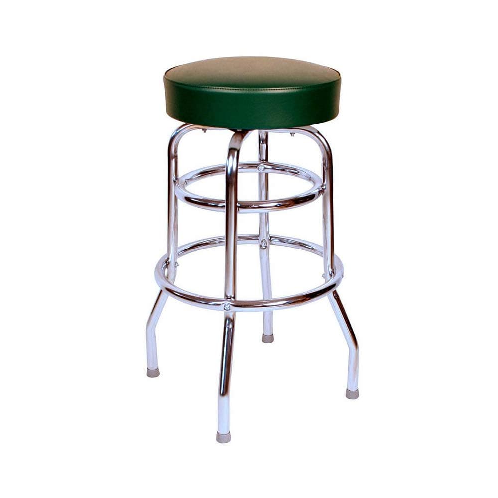 Richardson Seating Double Rung Backless Swivel Bar Stool with Chrome Frame and Seat, Green, 30"