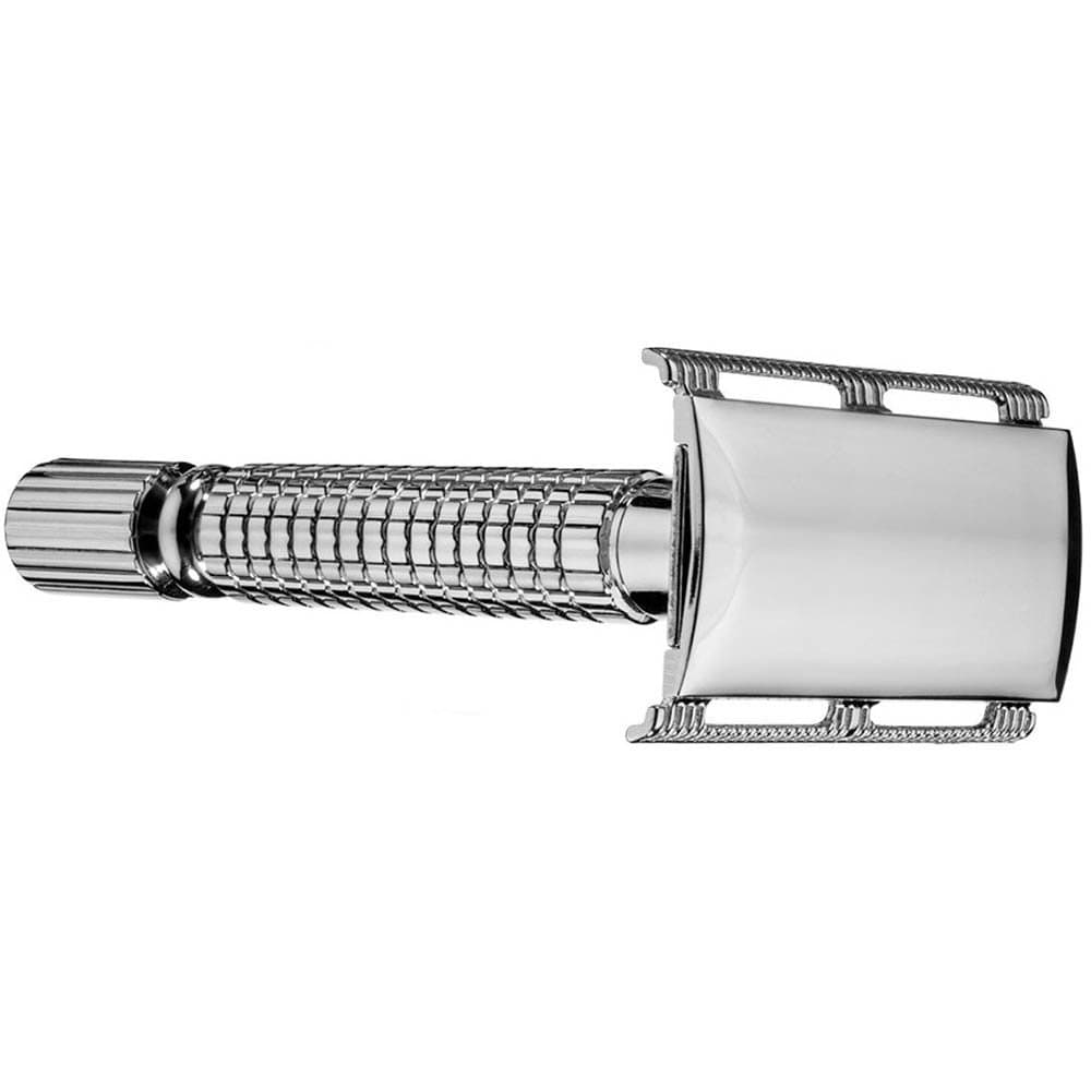 Super Classical Silver Straight DE Safety Razor Kit with Blades for Men, by Drs ProChoice. DE (3pc) Platinum Coated Ribbed Handle Shaving Set