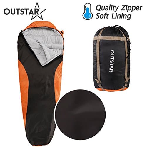 OUTSTAR Lightweight Waterproof Envelope Sleeping Bag With Compression Sack for Kids,Boys, Girls, Teens &amp; Adults. Indoor &amp;Outdoor Camping, Travelling, Hiking &amp; Backpacking. (Dark Grey &amp; Red/Left Zip)
