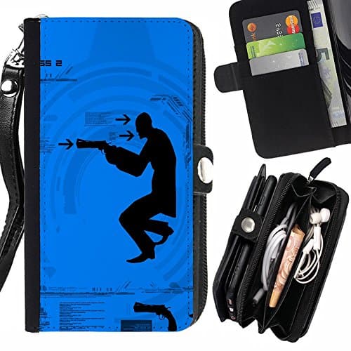 SHIMIN FOR HTC DESIRE 616 DUAL SIM cool game shoot gun man Zipper Wallet With Strap Card Holder Case Cover