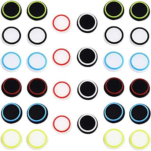 LONG7INES 32Pcs Wireless Controllers Silicone Thumb Grip Stick Cover, Game Remote Joystick Cap for PS4 Dualshock 4/ PS3 Dualshock 3/ PS2 Dualshock/Xbox One/Xbox 360, Black/Blue, Red, White, Green