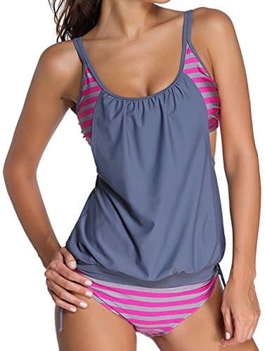 Women's Tankini Beach Two Piece Swimsuits Stripes Lined Up Plus Size Yoga Sport bikinis