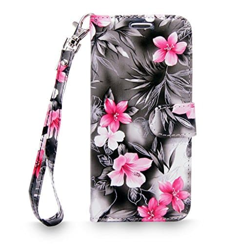 [Black Pink Flower] Wallet Pu Leather Flip Folio Stand Case Cover Pouch With Credit ID Card Holder Case Cover For LG Stylo 2 Stylo 2 V Stylus 2 LS775 L82VL L81VL K540