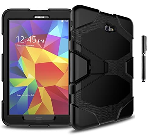 Samsung Galaxy Tab A 10.1 Case(SM-T580),3in1 Slim Heavy Duty Shockproof Hybrid Rugged Three Layer High Impact Resistant Body Protective Cover with Screen Protector + Stylus Pen (Black)