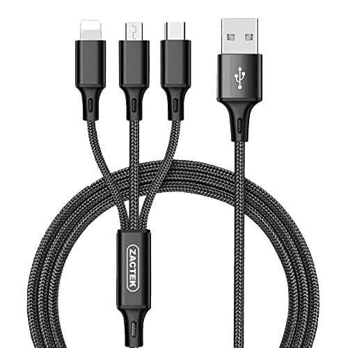 Multi Charger Cable-ZACTEK- Nylon Braided(4.0ft) Multi Connector USB Cable with Type C/Micro/Lightning 3 in 1 USB Cable for Samsung Galaxy S9/iPhone X/iPad/Google/Nexus/LG/Huawei Mate9