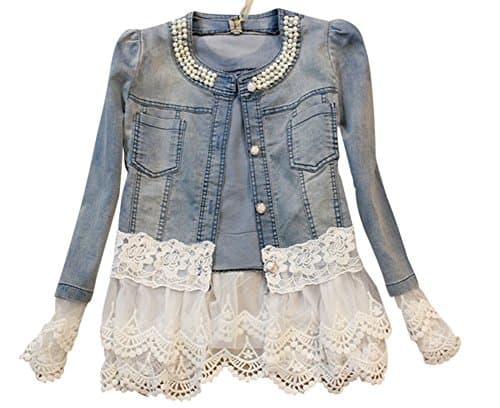 Jeans Jacket Women Slim Lace Patchwork Beading Denim jackets Vintage Jackets Coat S