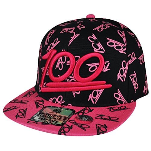100 One Hundred Emoji Emoticons Text Symbol Snapback Hat Cap Pink All Over Cien