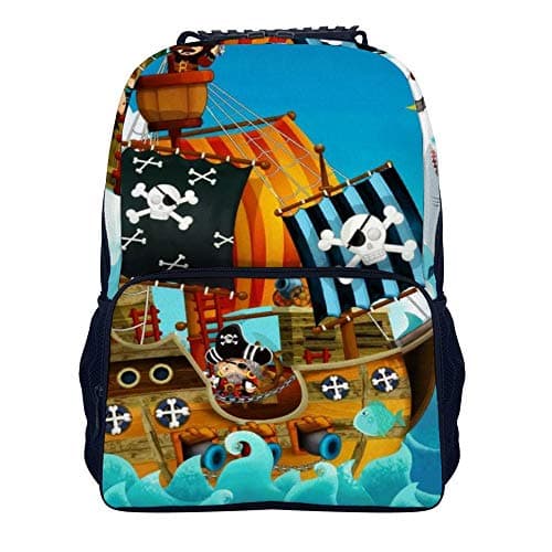 Pirate Ship Fish Shark Backpack - Student Backpack - Stylish Bookbag or Lunch Backpack for Children, Teens, or Adults - Unisex Campus Backpack with Padded Shoulder Straps