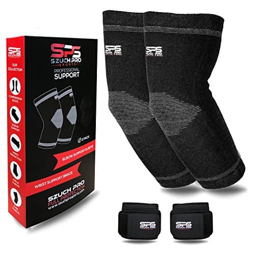 Szuch Pro Elbow Sleeves Support &amp; Adjustable Wrist Supports for Workouts Weightlifting and Golfer's Elbow Tendonitis -Tennis Brace -Arm Compression Sleeve by Sports