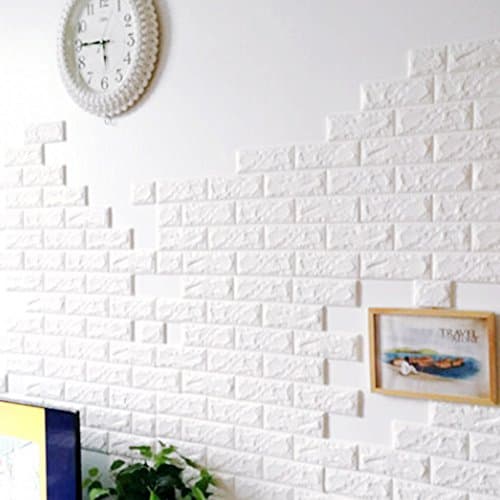 5 Pcs 3D Peel & Stick Wall Panels | White Brick Pattern Wall Self-Adhesive Peel-stick Non-Toxic Odor-Free | Wallpaper Sticker Tiles for Home Décor ( Size: 70cm x 31cm x 2mm)