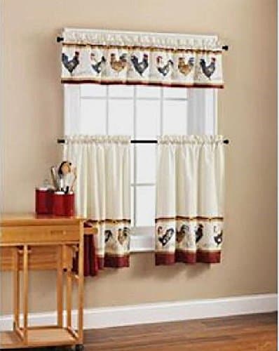 Roosters Kitchen Window Curtain Set 3 Pc