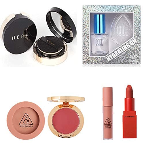 Unni Box Korea Beauty Make Up Set Kit, Hera Black Cushion,Code Glokolor M.Hydro Primer,3ce Lip 214, Face Blush Rose Beige, Lip Tint Neutral Avenue, Multi Pot Cabbage Rose