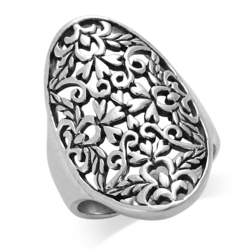 Sterling Silver Huge Long 29MM Detailed Scroll / Filigree Ring - Size 8