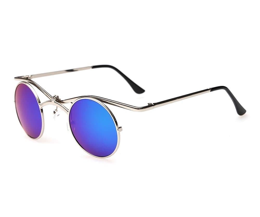 QMOT Gothic Steampunk Vintage Vampire Mirror Round Frame Sunglasses