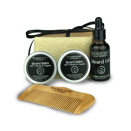 Men's Gift Box Set 2 Beard Balm 1 Beard Oil Kit & Natural Wooden Comb Organic. Moustache By Hamilton Jackson. Best Beard Softening Conditioner for Men Christmas Birthday Anniversary Father Day