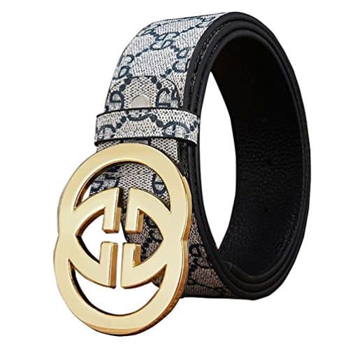 DUKAGE GG Plus Monogram Leather Belt for Mens and Womens(110-130cm) (monogram gold, 36-38 inch, 120cm)