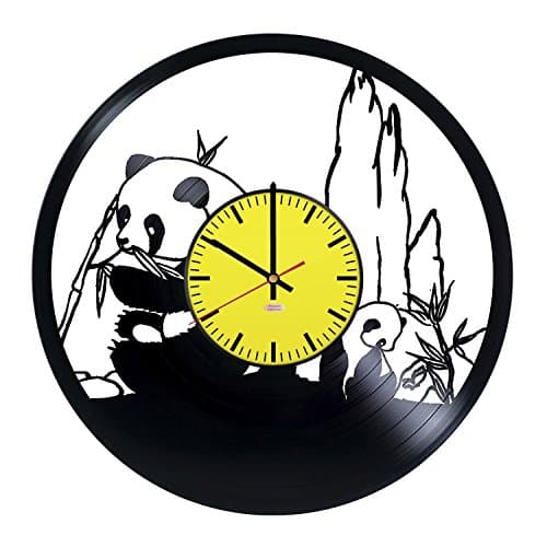 Giant Pandas Handmade Vinyl Record Wall Clock - Get unique home room wall decor - Gift ideas for boys and girls,friends – Wild Animal Silhouette Unique Modern Art