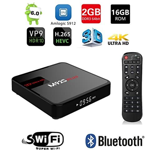 [8CPU/2+16/4K/1000M]RBSCH New M92S Plus Smart TV Box Octa Core Android 6.0 Amlogic S912 2GB RAM DDR3 16GB eMMC 2.4GHz/5.0GHz Dual-band WIFI 1000M LAN Bluetooth 4.1 Decoding H.265 Unlocked Media Player