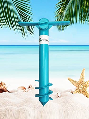 Sun Gear Beach Umbrella Sand Anchor | Use In Sand Or Soft Ground | Fits Most Umbrellas | Very Easy To Use | Strong &amp; Lightweight | Blue
