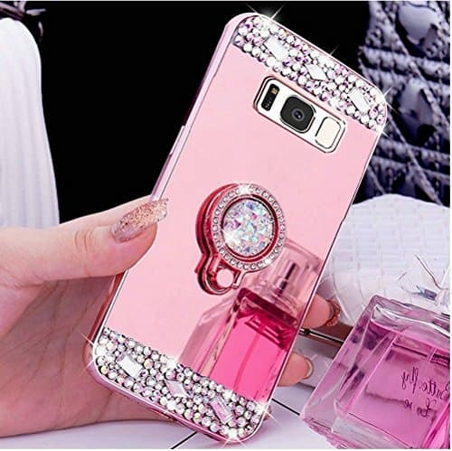 Galaxy Note 8 Case,Crystal Rhinestone Mirror Glass Case Bling Diamond Soft Rubber Makeup Case for Samsung Galaxy Note 8 with Detachable 360 Degree Ring Stand (Fit for Samsung Galaxy Note 8)