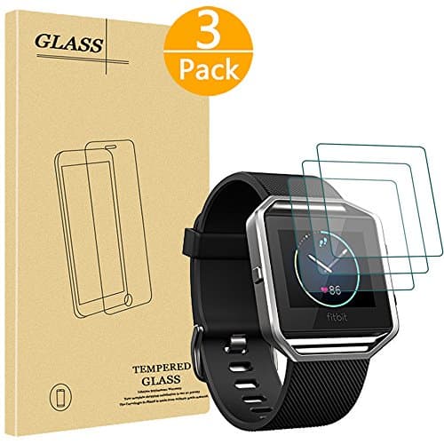 [3 Pack] Fitbit Blaze Tempered Glass Screen Protector, Tourist 9H Hardness, Anti-Scratch, Anti-Fingerprint, Bubble Free, Easy Installation with Lifetime Replacement Warranty