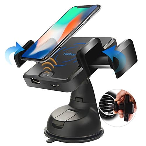 10W Fast Wireless Car Charger Rocboc Automatic Wireless Car Mount Air Vent Cell Phone Holder for iPhone X/8/8 Plus, Samsung Galaxy S9/S9+/Note 8/S8/S8 Plus and Qi-Enabled Devices