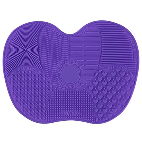 Silicone Makeup Brush Cleaning Mat Washing Tools Hand Tool Large Pad Sucker Scrubber Board Washing Cosmetic Brush Cleaner Tool (Purple)
