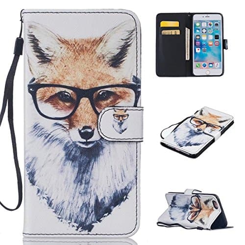 iPhone 6 Plus Case, Kmety Eyes Fox PU Synthetic Leather Wristlet Magnet Snap Wallet [Credit Card/Cash Slots] Kickstand Flip Case Cover for Apple iPhone 6 6S Plus 5.5 inch