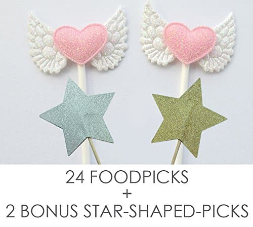 Value Pack- 24 Cupcake Toppers Picks- Various Themes (Angel Wings)
