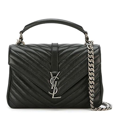 LUCY YSL Women's Medium Black College Patchwork Suede Leather Shoulder Bag New