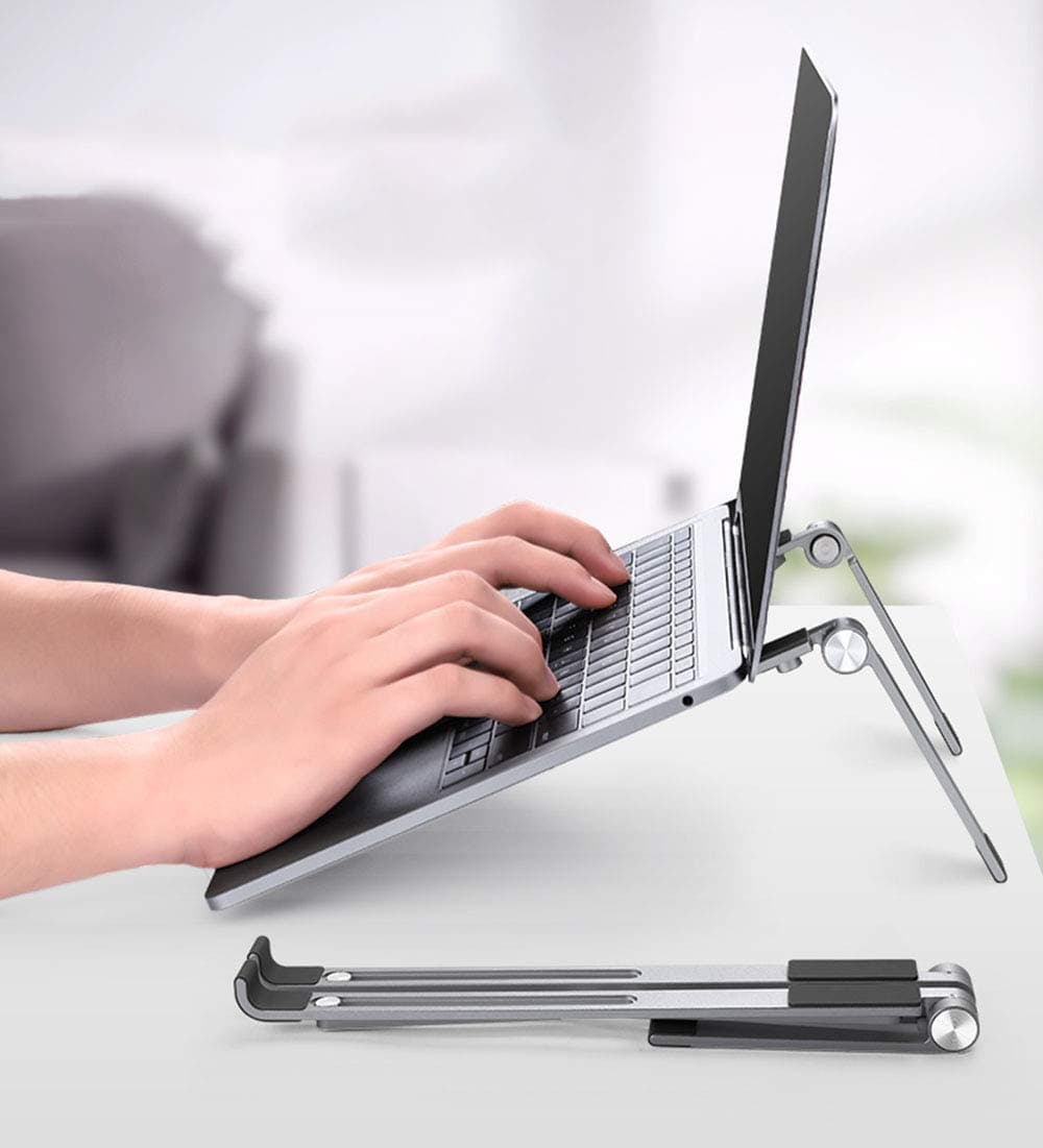 VIVOCFan Aluminum Laptop Stand,Portable Adjustable Notebook Holder Riser,Foldable Computer Stand Riser,Compatible with Notebook Hp Dell Ipad Tablet Gray 26x4.7x3cm(10x2x1inch)