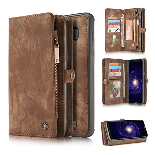 Galaxy S8 Plus Case,HIPICB Folio Zipper Purse Leather Detachable Magnetic Case with Flip Cover and Stand [Credit Card Slot] [Stand] for Samsung Galaxy S8 Plus (Brown)