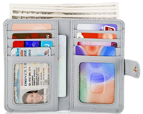 OBRAVE Small Wallets for Women RFID Blocking Leather Bifold, Credit Card Holder, Ladies Mini Wallet with Zipper Coin Pocket, ID Window (Grey)