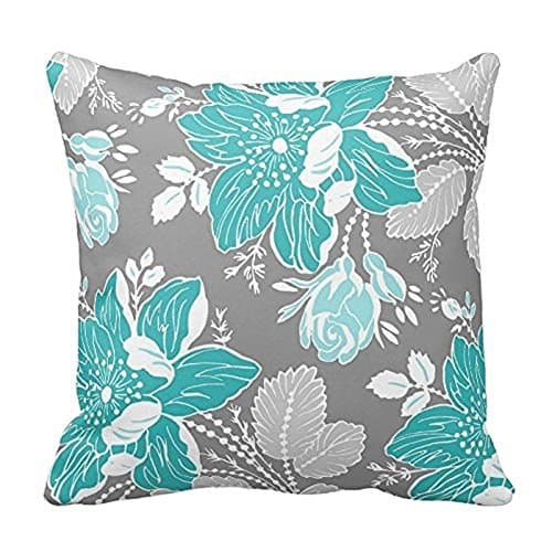 Buy or buy Chic Teal and Gray Floral Pattern Decorative Throw Pillow Cover Cushion Case Home Square 18x18Inches Two Sides