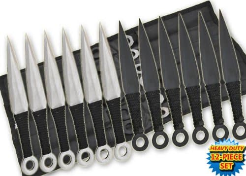 Tk-868-12-bs 12 Pc Anime Throwing Knife Set W/case- Black/silver Folding Knife Steel Sharp Edge Dagger Panthereses