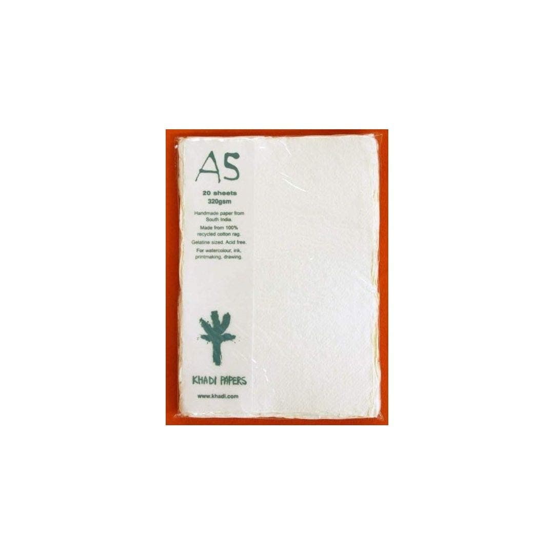Khadi Papers Watercolour & Drawing Paper Polypack of 20 Sheets - 320 GSM - Rough Texture - Size: A5 - Colour: White