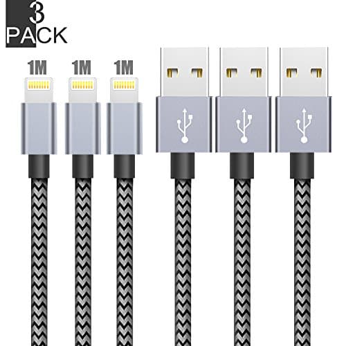 Lightning Cable, PansyDirect Charger Cables 3Pack 3FT/1M to USB Charging Cable Data Nylon Braided Cord Charger for iPhone X/ 8/ 7/ 7Plus 6/ 6s / 6 Plus/ 5/ 5c/ 5s SE iPad Air 3 iPad Pro