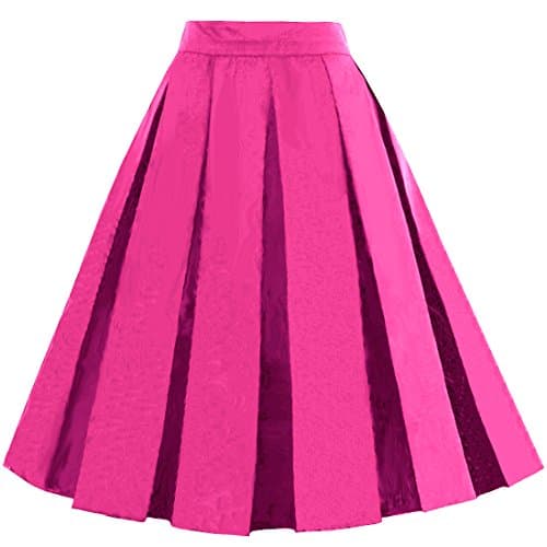 Dressever Women's Vintage A-line Printed Pleated Flared Midi Skirts
