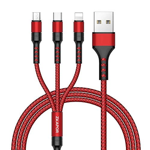Multi Charger Cable, ZKAPOR Nylon Braided 3 in 1 Multiple USB Charging Cable with Micro USB Type C Multi Charger for Phone XS/X/ 8/7, Android Samsung, Huawei, Motorola, LG, OnePlus, Kindle, 1.2m