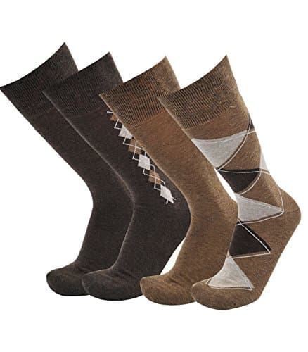 Men's Classic Soft Cotton Flat &amp; Argyle Assorted Dress Socks,Father's Day Gift Pack,Shoe Size 7-12.by Keewen(4-Pack)