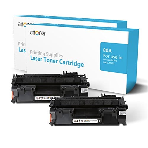 Attoner Compatible Toner Cartridge Replacement for HP 80A(CF280A) (Black, 2-Pack), for Use In HP LaserJet Pro M401,M425,M401a,M401d,M401n,M401s,M401dn, M401dw,M401dne,MFP M425dn,MFP M425dw Printers