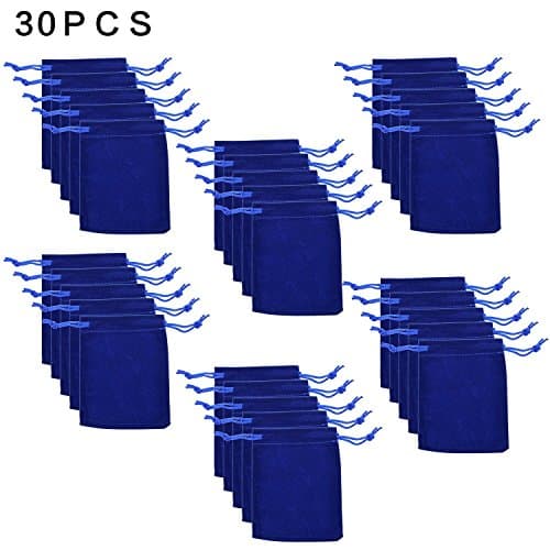 Pack of 30PCS 3.2x4 Inch Double Drawstring Cotton Cloth Bag For Small Jewelry Bracelet Beads Spice Gift Bags (Blue)