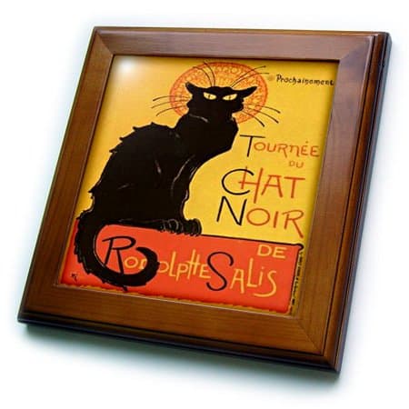 3dRose Taiche Acrylic Art Cats Le Chat Noir Framed Tile, 8 by 8-Inch