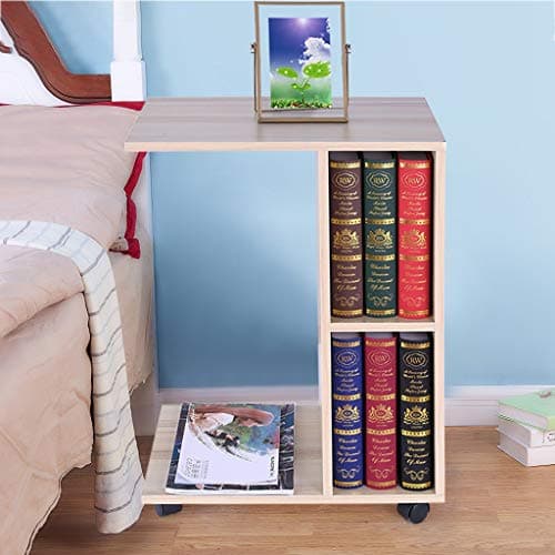 Mijaution Overbed Table - Movable Bedside Table Computer Desk Sofa Table Double Shelves with Wheels - Medical Or Household Table (White-A, 19.7"x11.8"x27.2"(50x30x69cm))