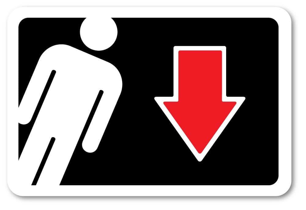 Grafken: GR1410 Plastic Sign Medium 6 in x 4 in: Restrooms ICON-Men Style 2. Arrow Down