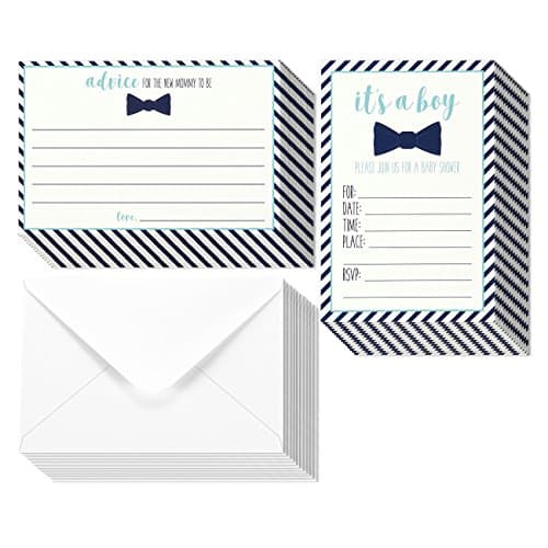 Invitation Paper 32-Pack Baby Boy Shower Invite Set - 16 Invites and 16 Advice Cards - Envelopes Included, 4 x 6 Inches