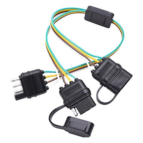 QUNQI STAR Trailer Wire Harness - 4 Pin 4 Way Flat Y-Splitter Adapter Trailer Harness with CAPS for LED Tailgate Light Bar and Trailer Lights - Plug &amp; Play
